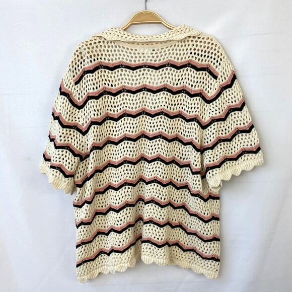 DR2 Daniel Rainn Crochet Open Stitch Sweater Women XL Cream Scalloped Trim Beach - Picture 2 of 9